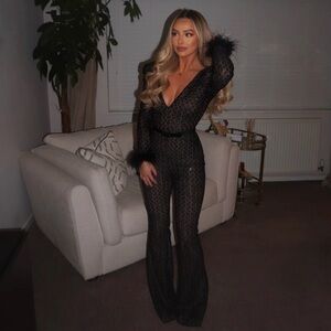 BNWT NADINE MERABI RACHEL Black Feather Jumpsuit